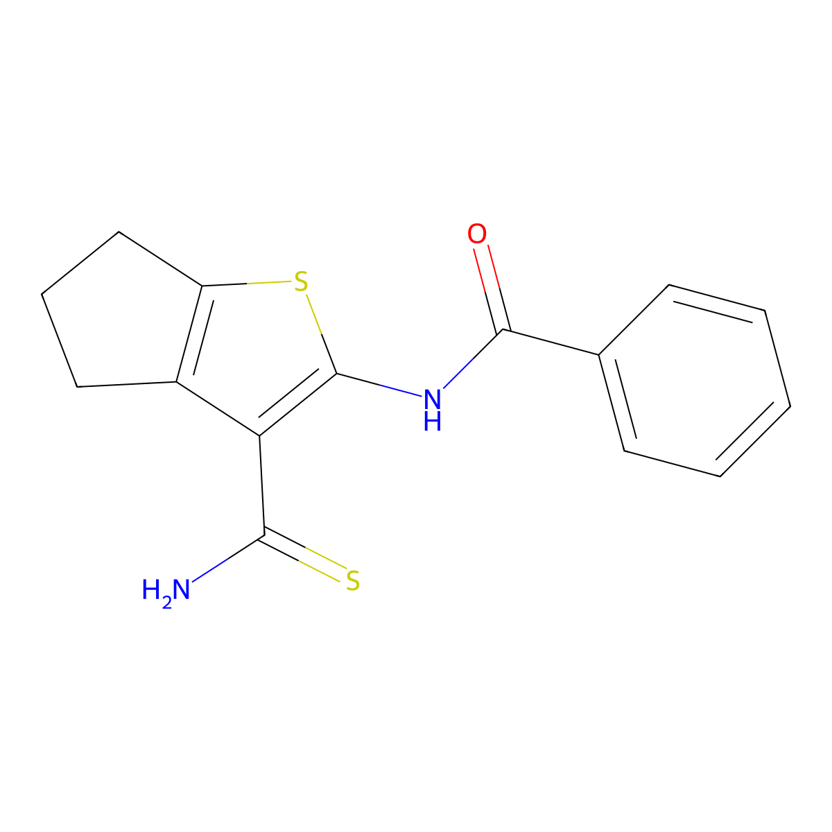 N-(3-carbamothioyl-5,6-dihydro-4H-cyclopenta[b]thiophen-2-yl)benzamide molecular structure, CAS 713113-64-5