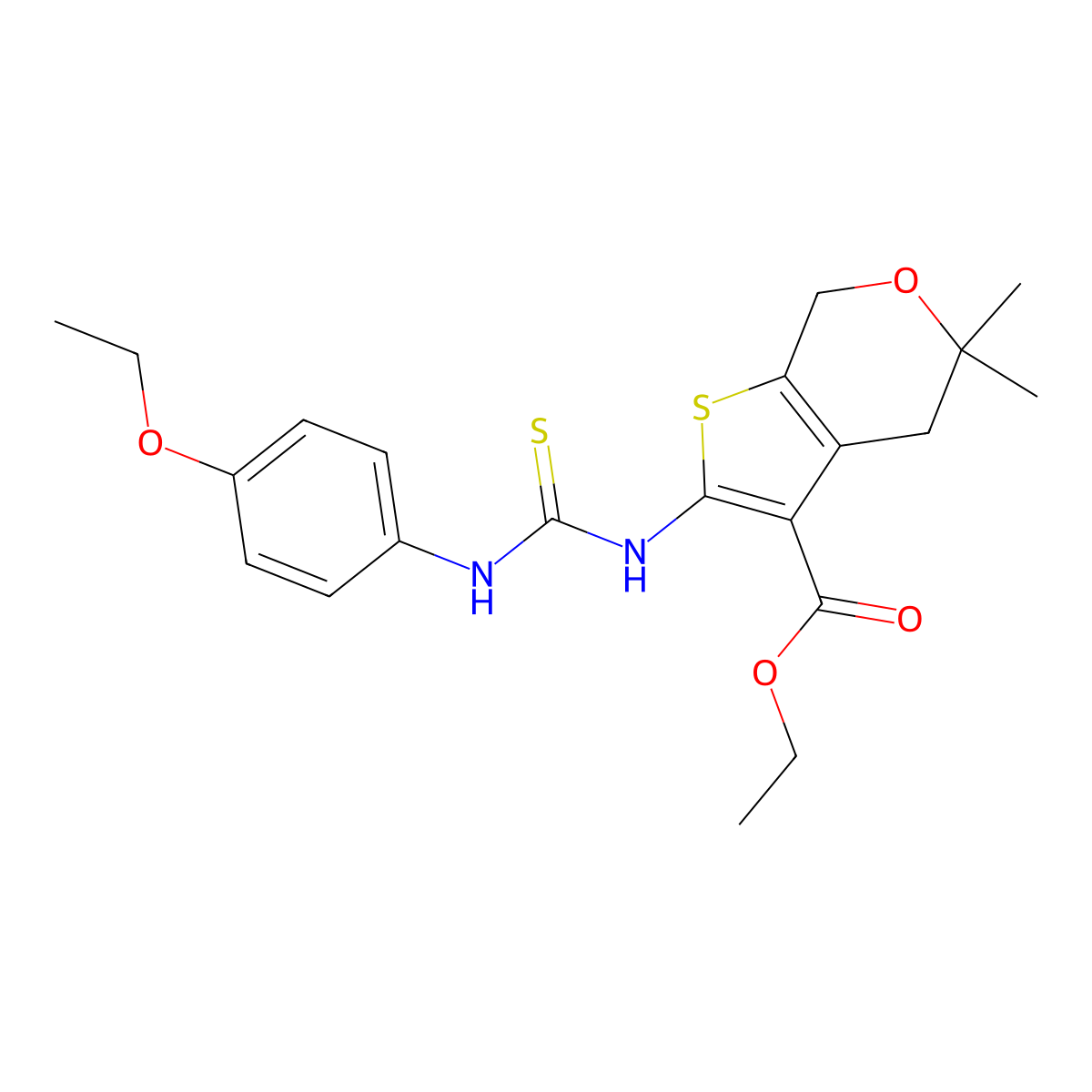 Ethyl 2-[(4-ethoxyphenyl)carbamothioylamino]-5,5-dimethyl-4,7-dihydrothieno[2,3-c]pyran-3-carboxylate molecular structure, CAS 713113-67-8