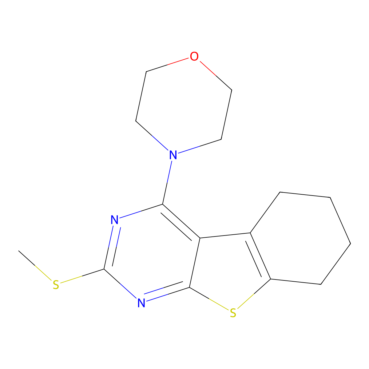 4-(2-Methylsulfanyl-5,6,7,8-tetrahydro-[1]benzothiolo[2,3-d]pyrimidin-4-yl)morpholine molecular structure, CAS 713113-68-9