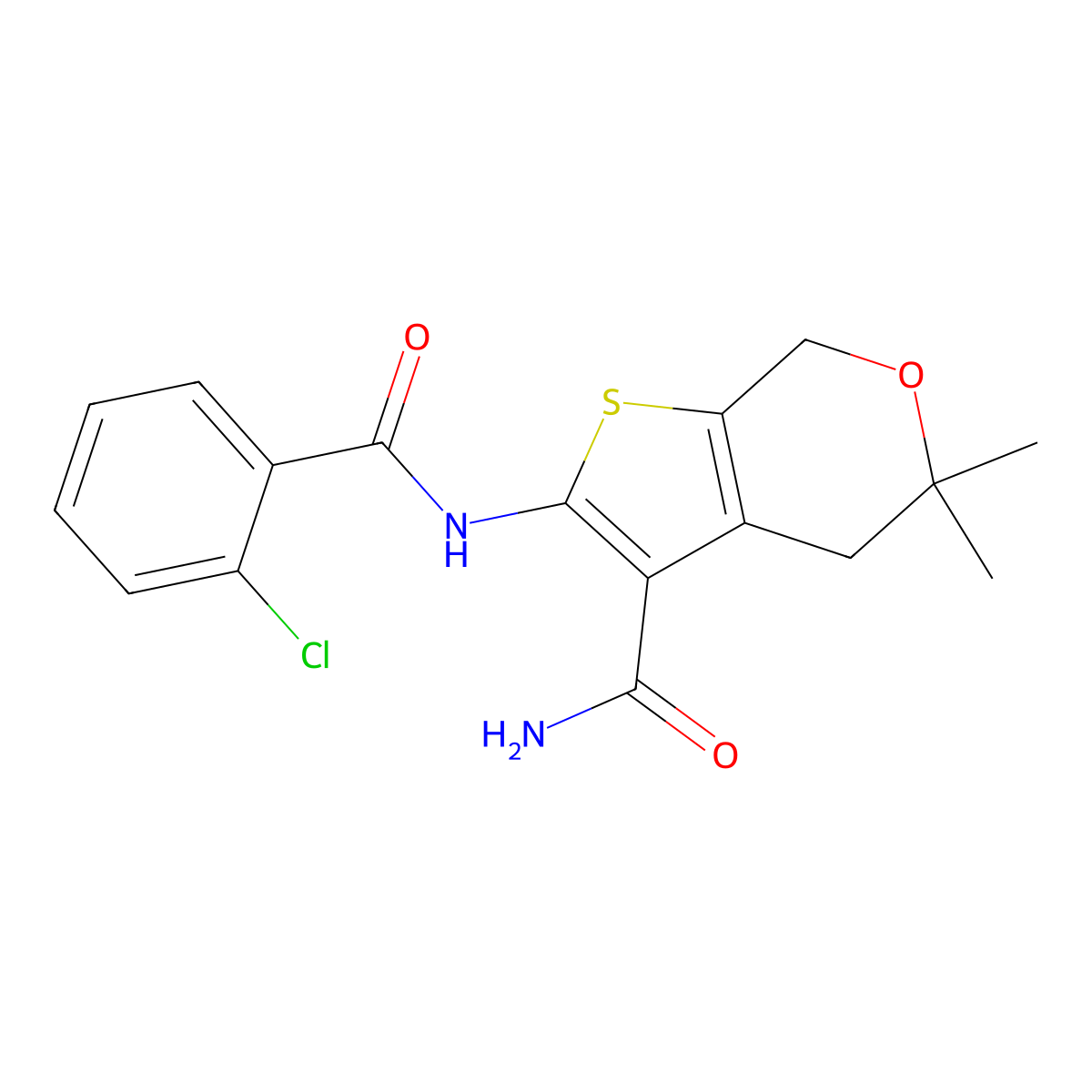 2-[(2-Chlorobenzoyl)amino]-5,5-dimethyl-4,7-dihydrothieno[2,3-c]pyran-3-carboxamide molecular structure, CAS 713113-72-5