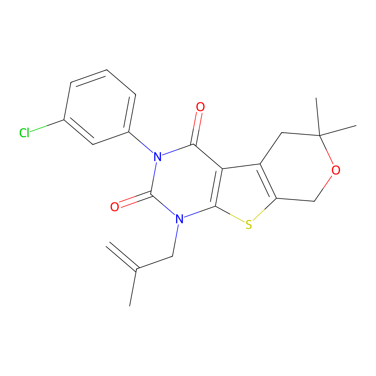 3-(3-Chlorophenyl)-6,6-dimethyl-1-(2-methylprop-2-enyl)-5,8-dihydropyrano[2,3]thieno[2,4-b]pyrimidine-2,4-dione molecular structure, CAS 713113-74-7
