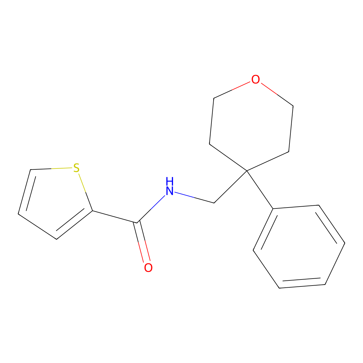 N-((4-phenyltetrahydro-2H-pyran-4-yl)methyl)thiophene-2-carboxamide molecular structure, CAS 713113-86-1