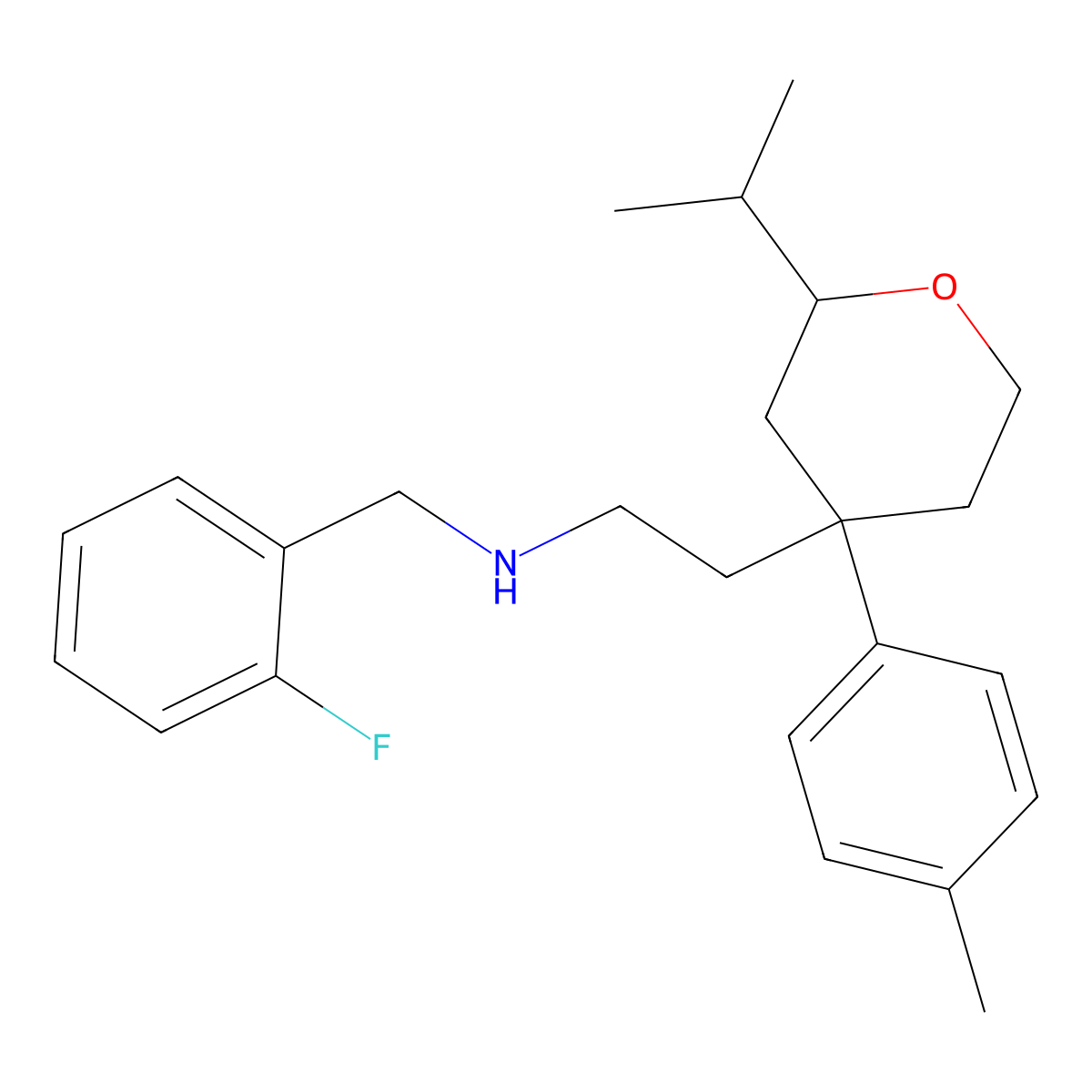 N-[(2-fluorophenyl)methyl]-2-[4-(4-methylphenyl)-2-propan-2-yloxan-4-yl]ethanamine molecular structure, CAS 713114-09-1