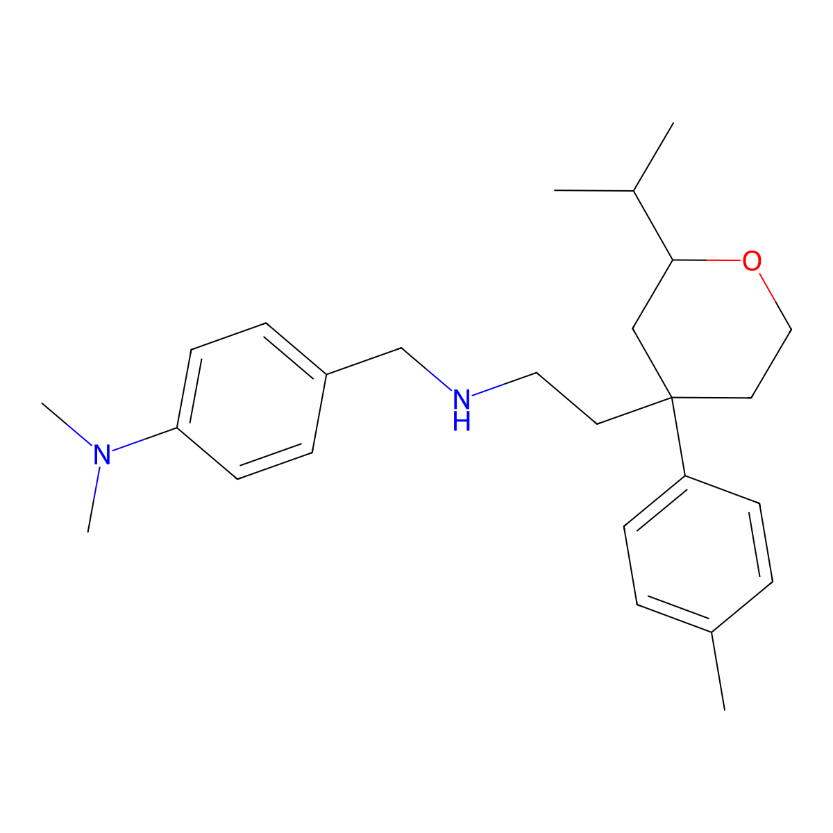 N,N-dimethyl-4-[[2-[4-(4-methylphenyl)-2-propan-2-yloxan-4-yl]ethylamino]methyl]aniline molecular structure, CAS 713114-10-4