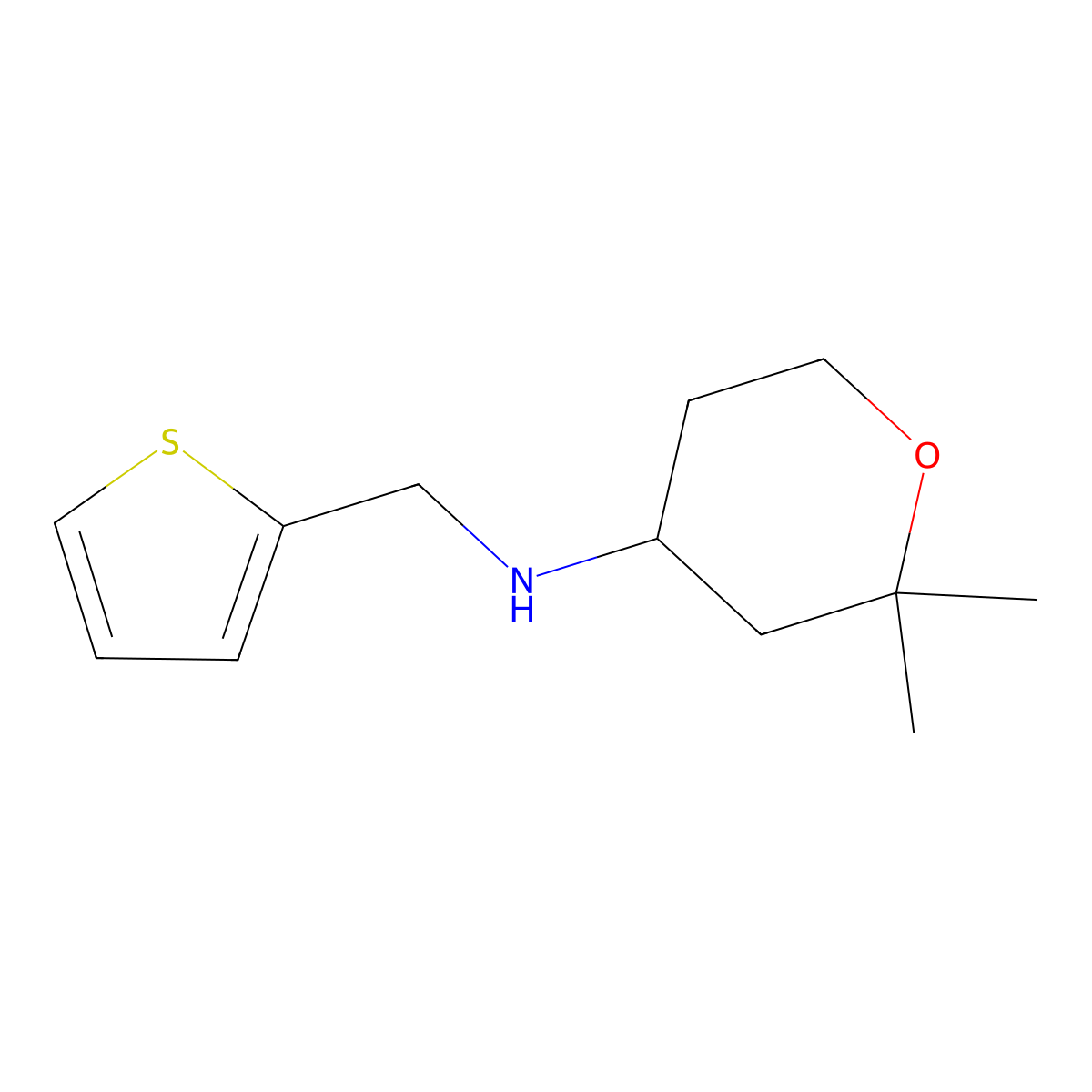 2,2-dimethyl-N-(thiophen-2-ylmethyl)oxan-4-amine molecular structure, CAS 713114-13-7