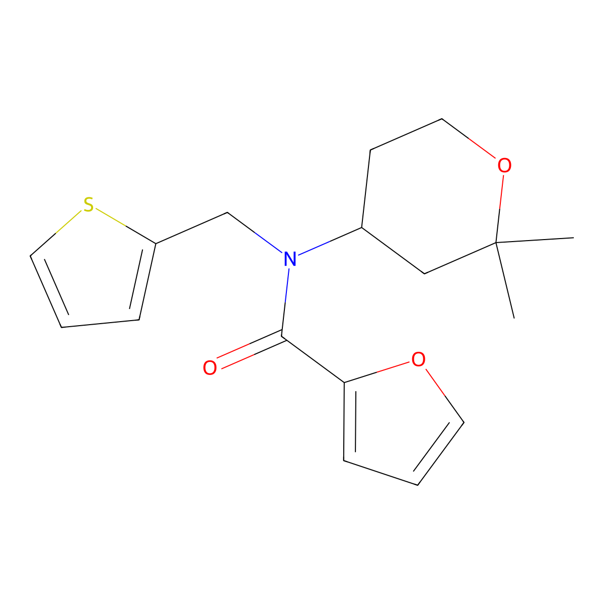 N-(2,2-dimethyloxan-4-yl)-N-(thiophen-2-ylmethyl)furan-2-carboxamide molecular structure, CAS 713114-15-9