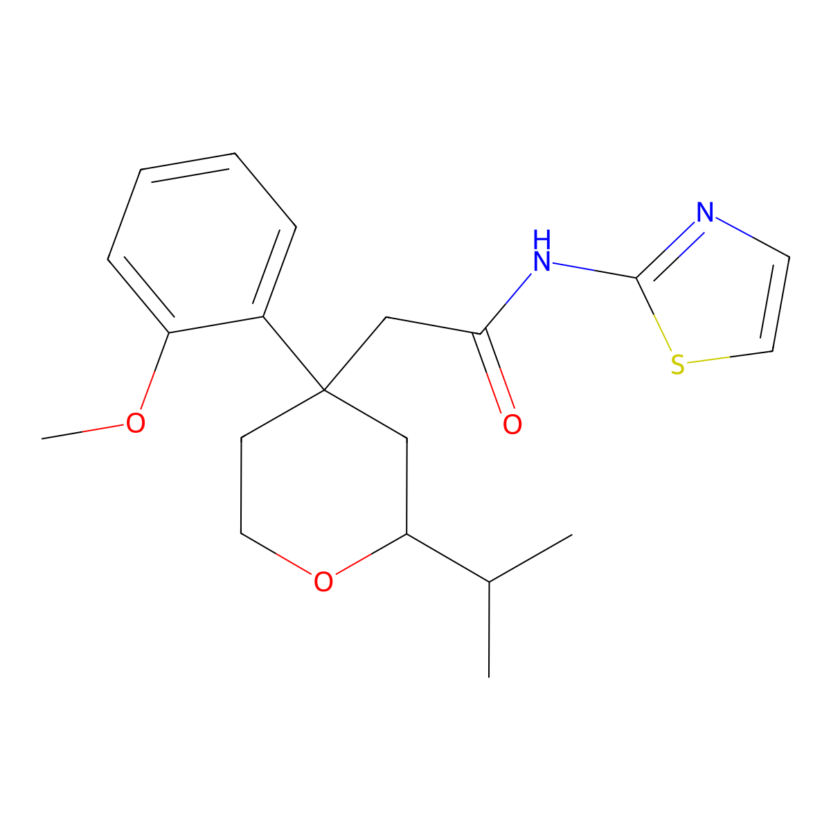 2-[4-(2-methoxyphenyl)-2-propan-2-yloxan-4-yl]-N-(1,3-thiazol-2-yl)acetamide molecular structure, CAS 713114-17-1