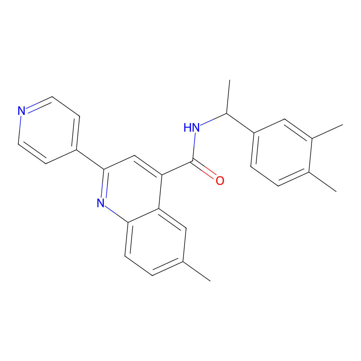 N-[1-(3,4-dimethylphenyl)ethyl]-6-methyl-2-pyridin-4-ylquinoline-4-carboxamide molecular structure, CAS 713114-20-6