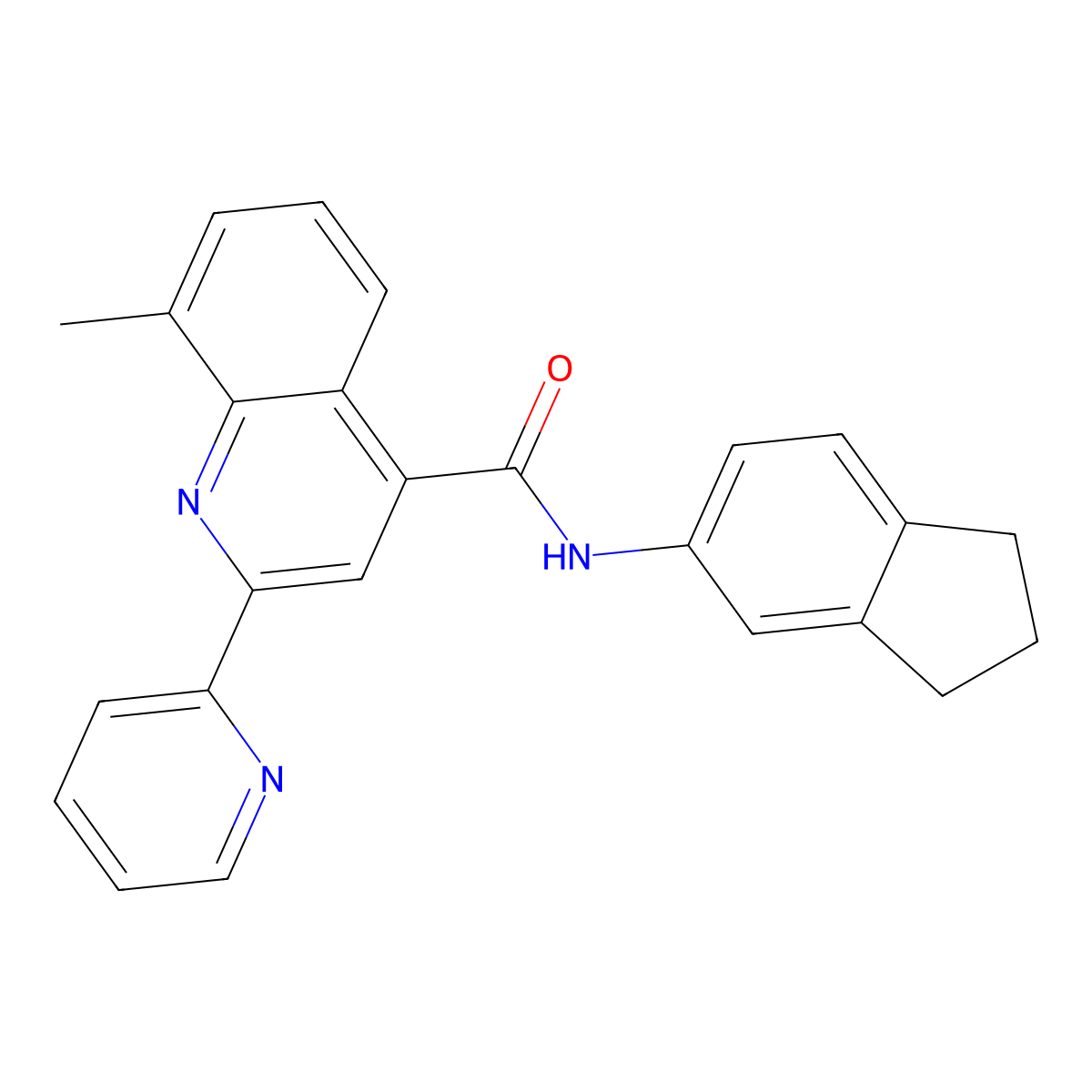 N-(2,3-dihydro-1H-inden-5-yl)-8-methyl-2-pyridin-2-ylquinoline-4-carboxamide molecular structure, CAS 713114-30-8