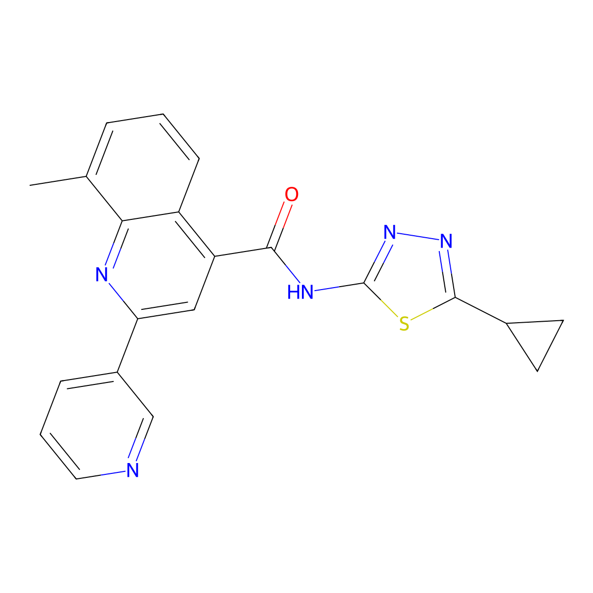 N-(5-cyclopropyl-1,3,4-thiadiazol-2-yl)-8-methyl-2-pyridin-3-ylquinoline-4-carboxamide molecular structure, CAS 713114-42-2