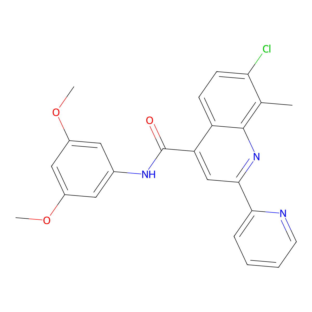 7-chloro-N-(3,5-dimethoxyphenyl)-8-methyl-2-pyridin-2-ylquinoline-4-carboxamide molecular structure, CAS 713114-69-3