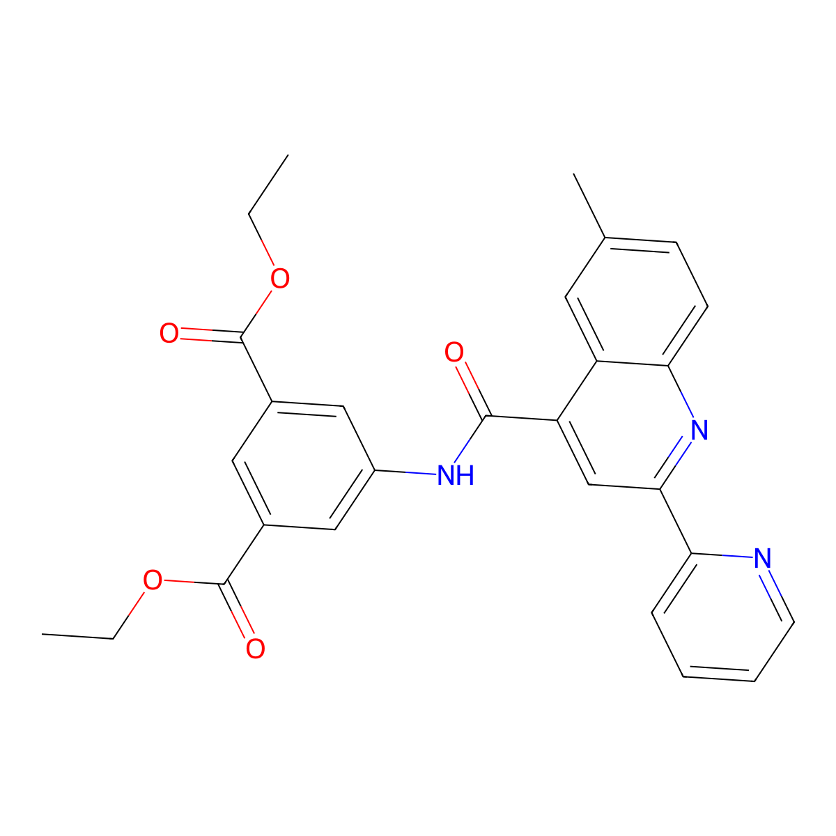 Diethyl 5-({[6-methyl-2-(pyridin-2-yl)quinolin-4-yl]carbonyl}amino)benzene-1,3-dicarboxylate molecular structure, CAS 713114-75-1