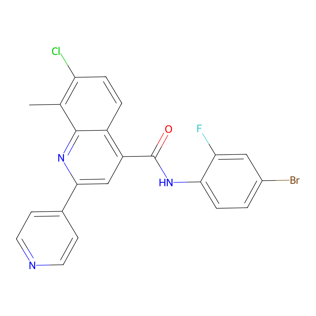 N-(4-bromo-2-fluorophenyl)-7-chloro-8-methyl-2-pyridin-4-ylquinoline-4-carboxamide molecular structure, CAS 713114-86-4