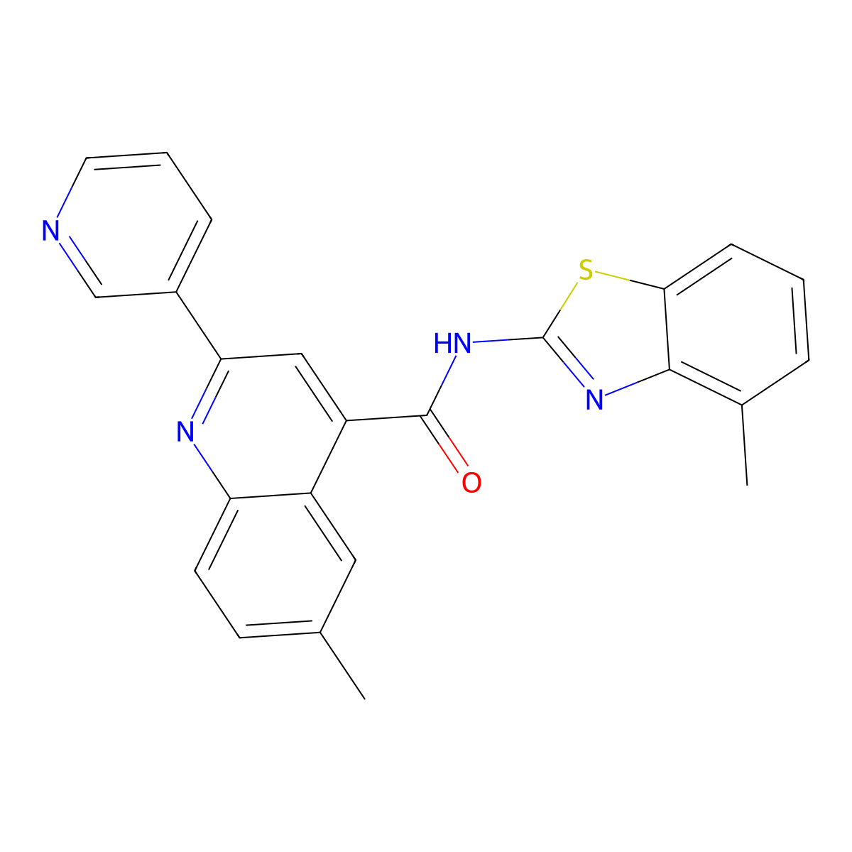 6-methyl-N-(4-methyl-1,3-benzothiazol-2-yl)-2-pyridin-3-ylquinoline-4-carboxamide molecular structure, CAS 713114-89-7
