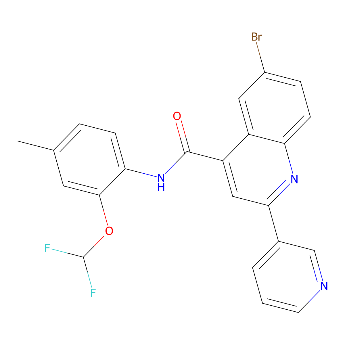 6-bromo-N-[2-(difluoromethoxy)-4-methylphenyl]-2-pyridin-3-ylquinoline-4-carboxamide molecular structure, CAS 713114-99-9