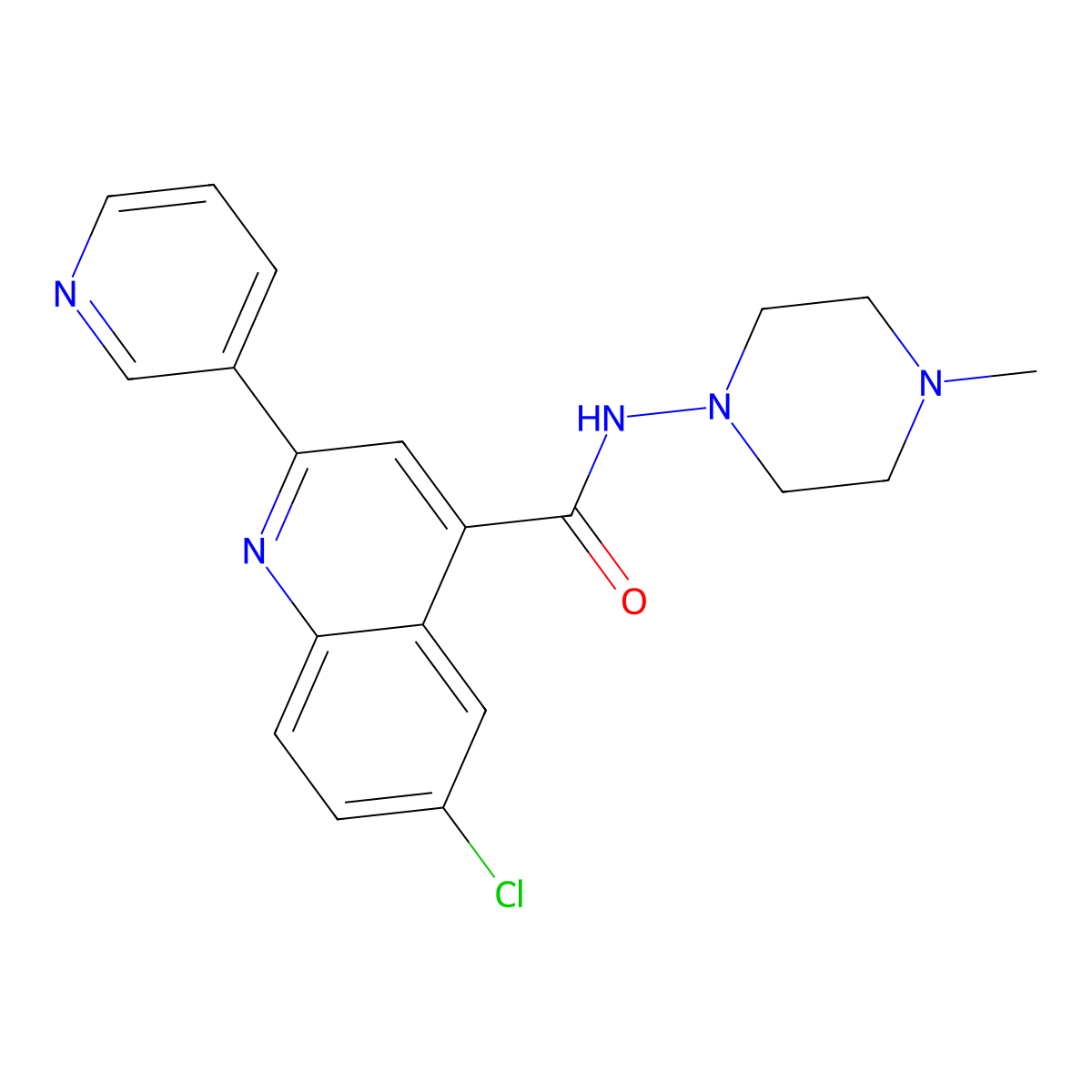 6-chloro-N-(4-methylpiperazin-1-yl)-2-pyridin-3-ylquinoline-4-carboxamide molecular structure, CAS 713115-15-2