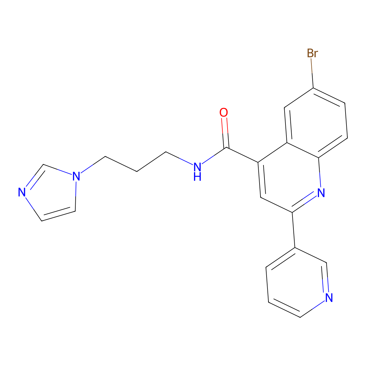 6-bromo-N-(3-imidazol-1-ylpropyl)-2-pyridin-3-ylquinoline-4-carboxamide molecular structure, CAS 713115-17-4