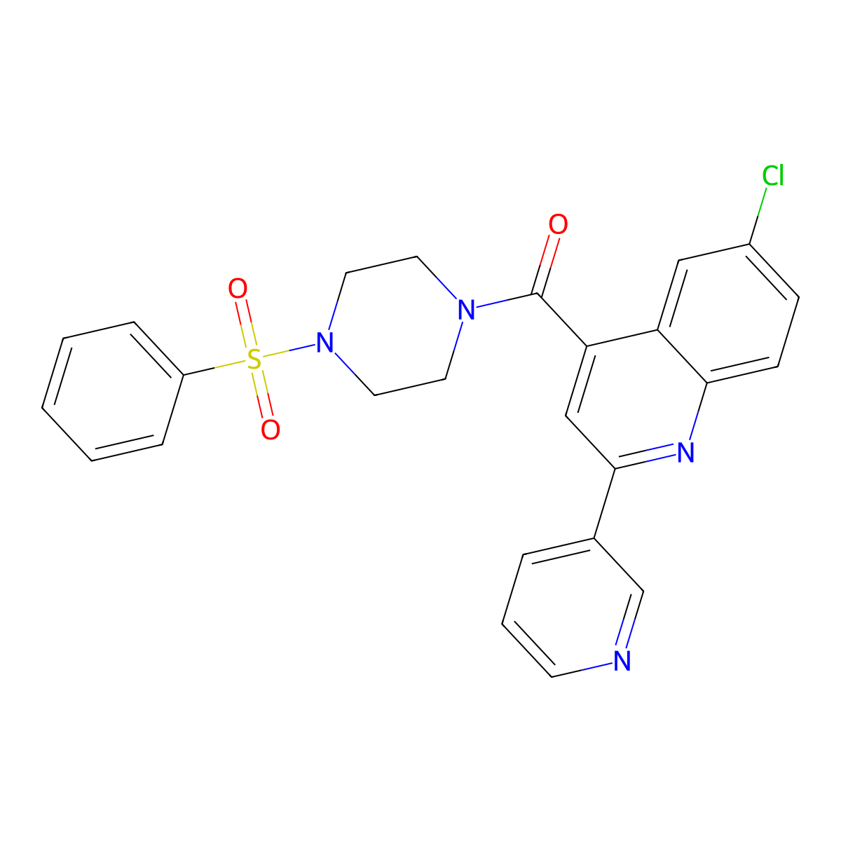 [4-(Benzenesulfonyl)piperazin-1-yl]-(6-chloro-2-pyridin-3-ylquinolin-4-yl)methanone molecular structure, CAS 713115-20-9