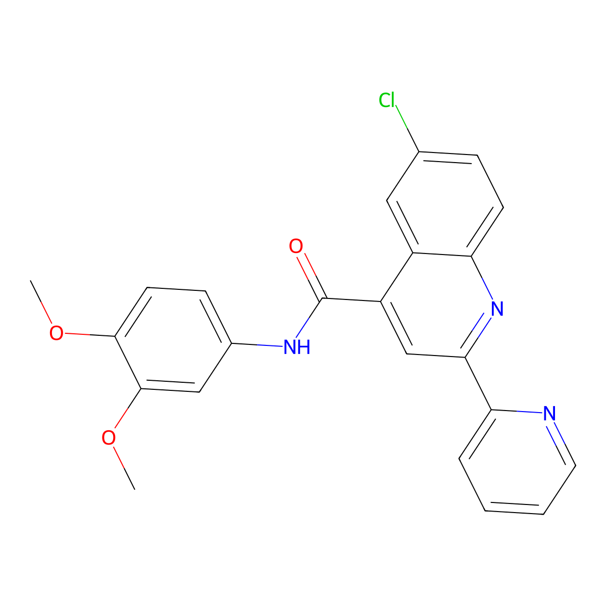 6-chloro-N-(3,4-dimethoxyphenyl)-2-pyridin-2-ylquinoline-4-carboxamide molecular structure, CAS 713115-30-1