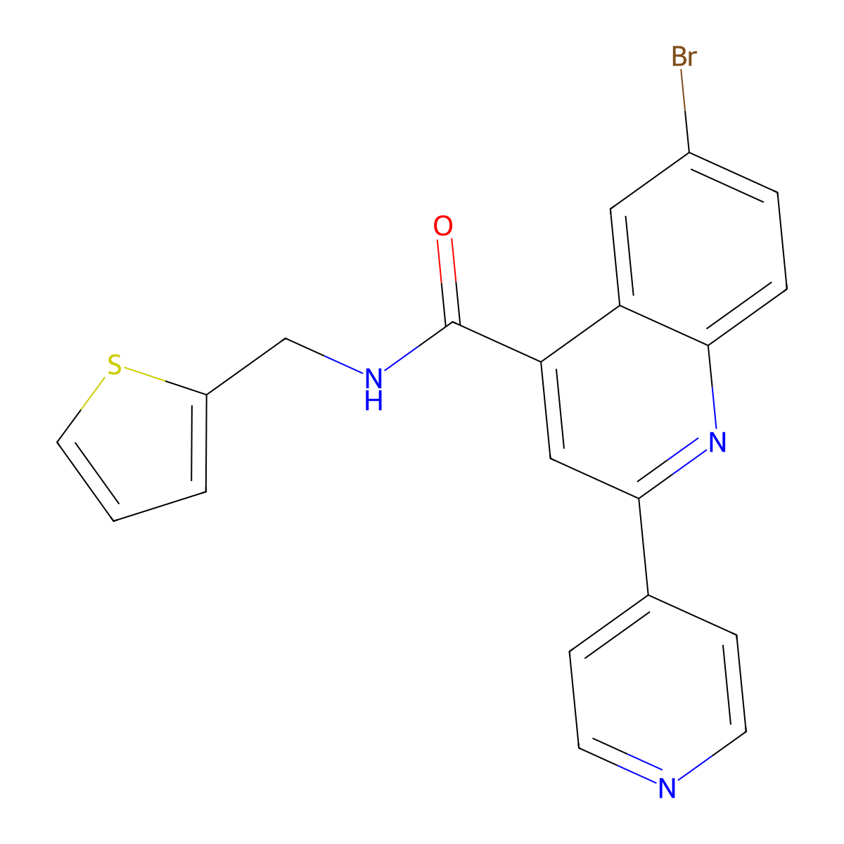 6-bromo-2-pyridin-4-yl-N-(thiophen-2-ylmethyl)quinoline-4-carboxamide molecular structure, CAS 713116-84-8