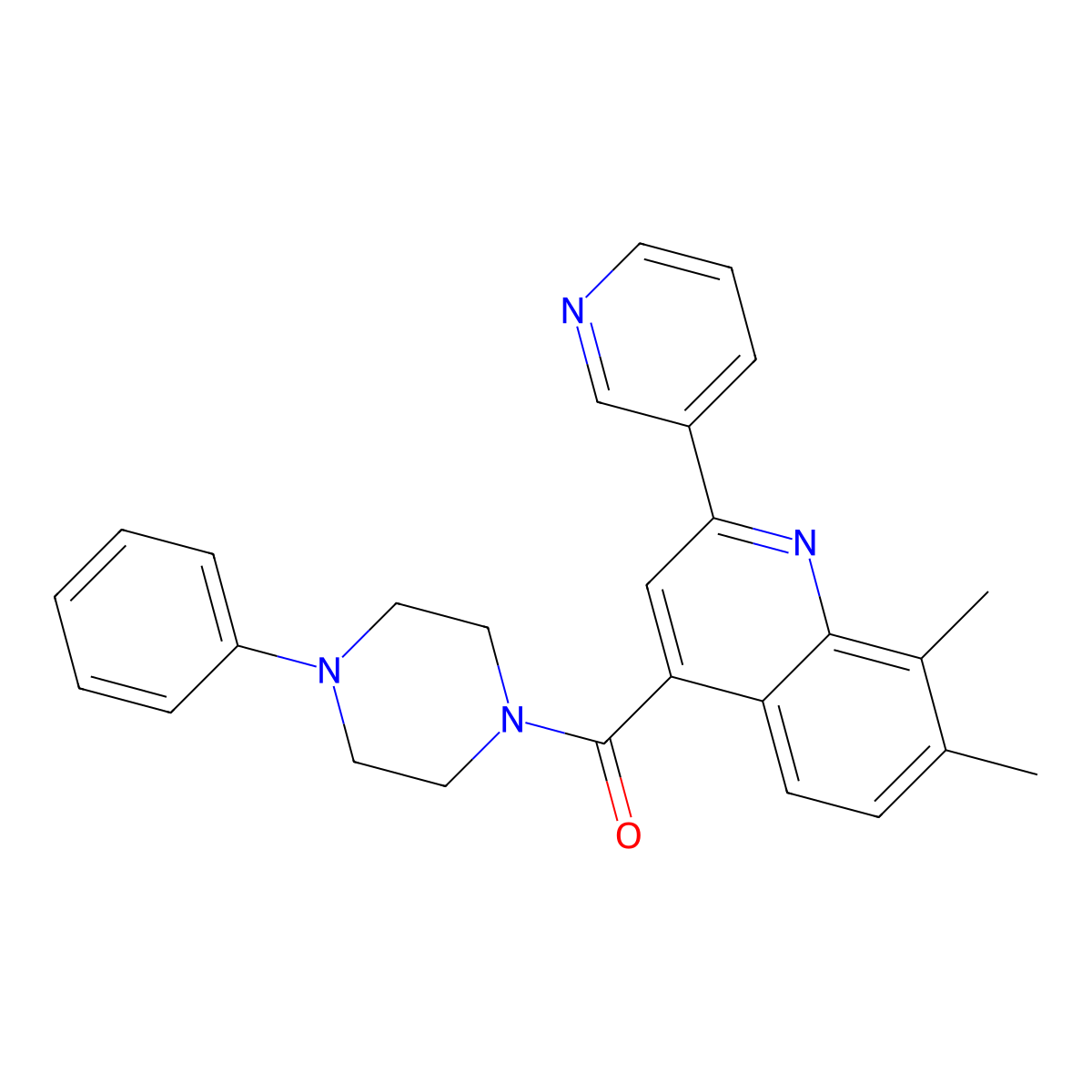 (7,8-Dimethyl-2-pyridin-3-ylquinolin-4-yl)-(4-phenylpiperazin-1-yl)methanone molecular structure, CAS 713116-96-2