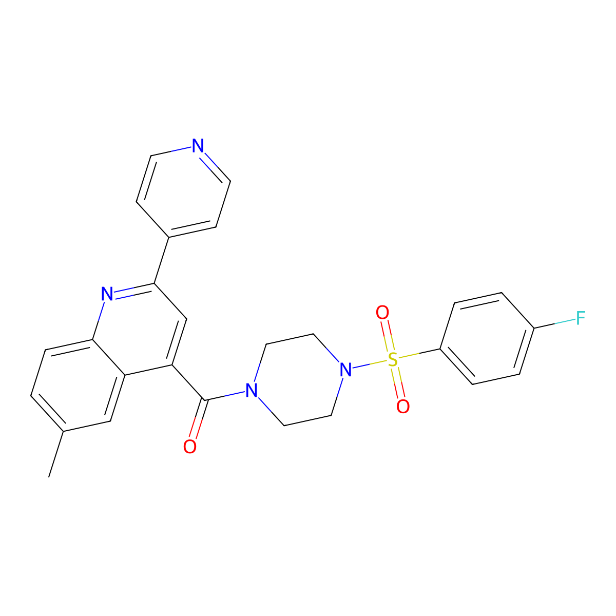[4-(4-Fluorophenyl)sulfonylpiperazin-1-yl]-(6-methyl-2-pyridin-4-ylquinolin-4-yl)methanone molecular structure, CAS 713117-03-4