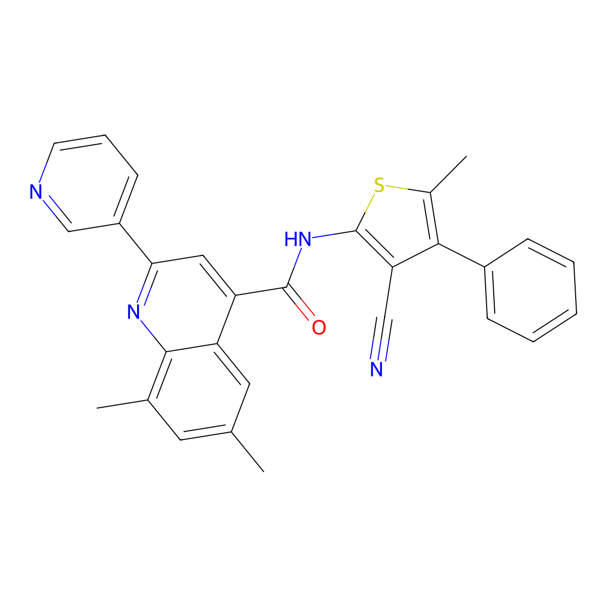 N-(3-cyano-5-methyl-4-phenylthiophen-2-yl)-6,8-dimethyl-2-pyridin-3-ylquinoline-4-carboxamide molecular structure, CAS 713117-12-5
