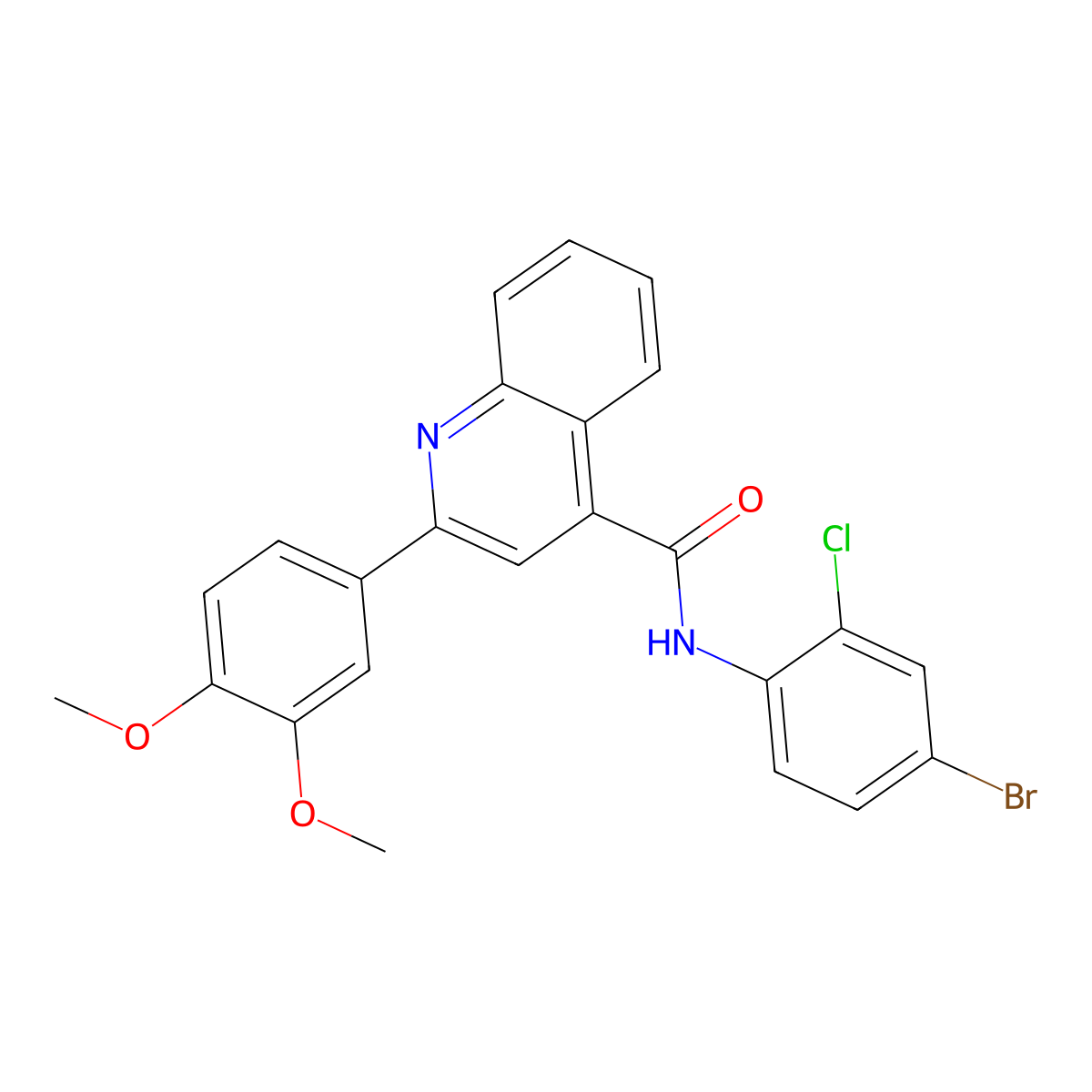 N-(4-bromo-2-chlorophenyl)-2-(3,4-dimethoxyphenyl)quinoline-4-carboxamide molecular structure, CAS 713117-16-9