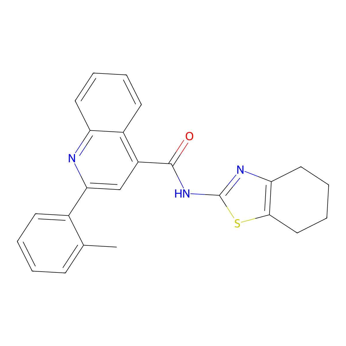 2-(2-methylphenyl)-N-(4,5,6,7-tetrahydro-1,3-benzothiazol-2-yl)quinoline-4-carboxamide molecular structure, CAS 713117-18-1