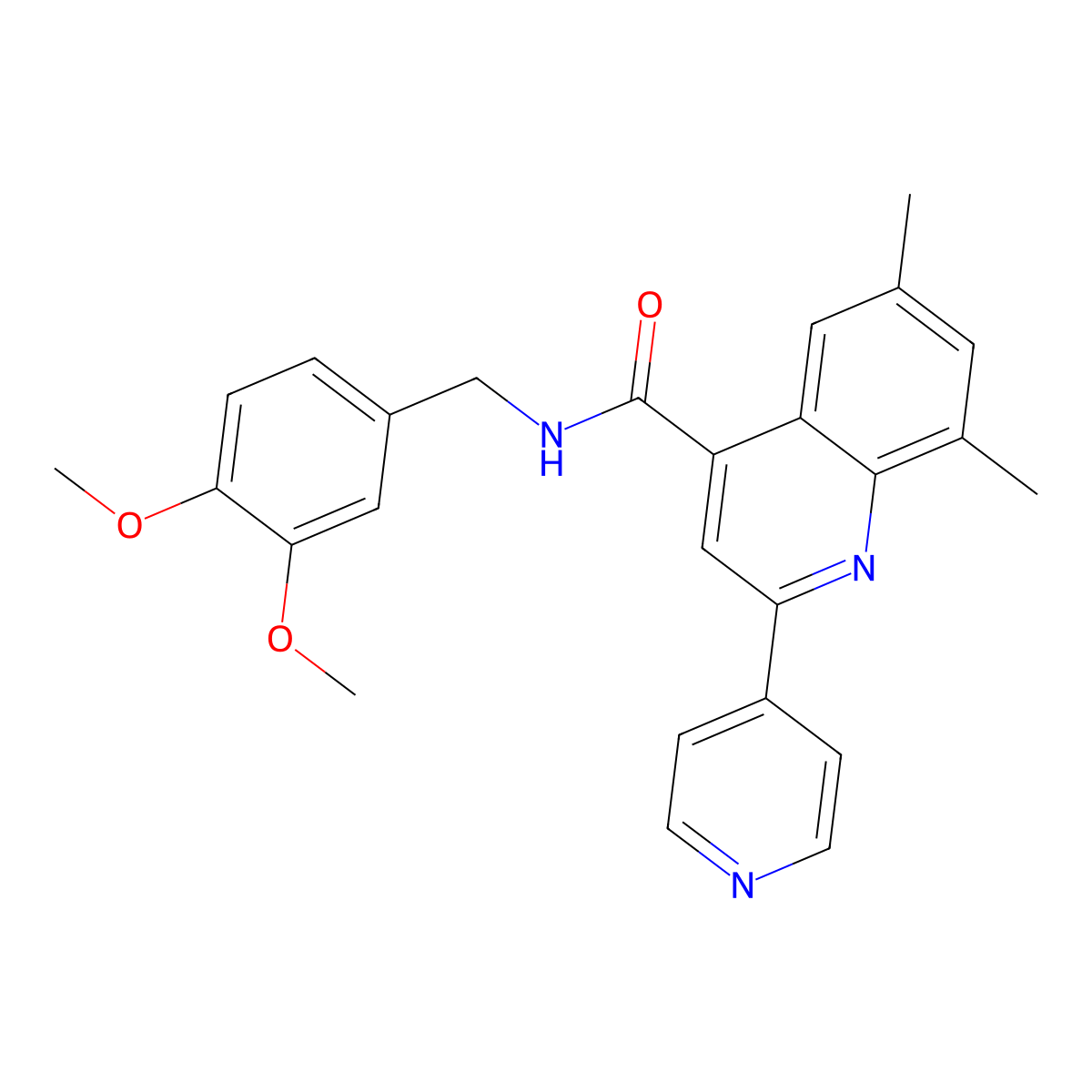 N-(3,4-dimethoxybenzyl)-6,8-dimethyl-2-(4-pyridinyl)-4-quinolinecarboxamide molecular structure, CAS 713117-29-4