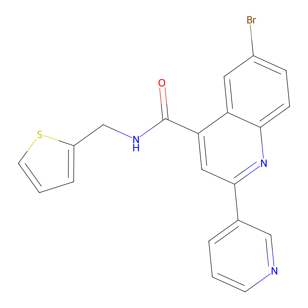6-bromo-2-pyridin-3-yl-N-(thiophen-2-ylmethyl)quinoline-4-carboxamide molecular structure, CAS 713117-52-3