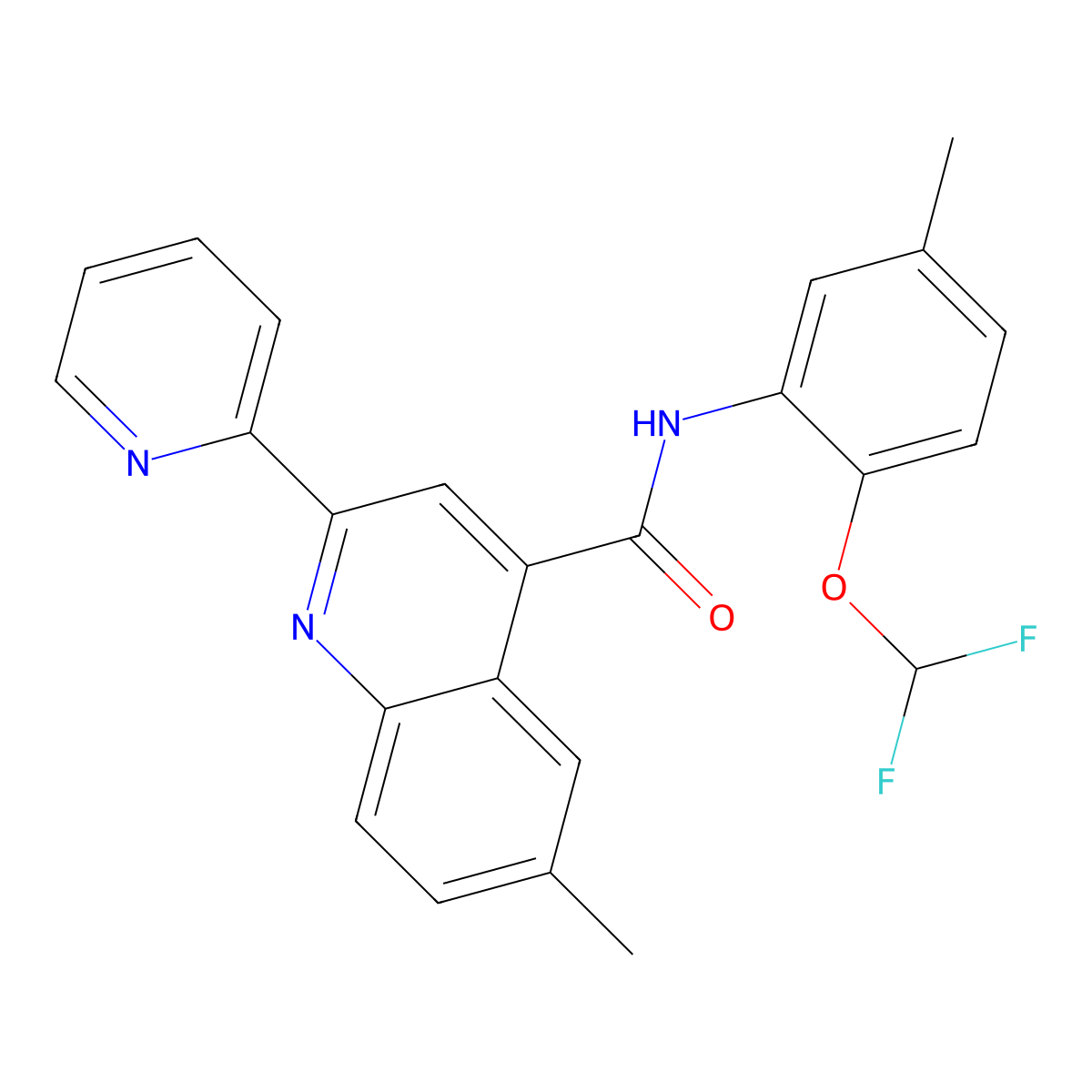 N-[2-(difluoromethoxy)-5-methylphenyl]-6-methyl-2-pyridin-2-ylquinoline-4-carboxamide molecular structure, CAS 713117-64-7