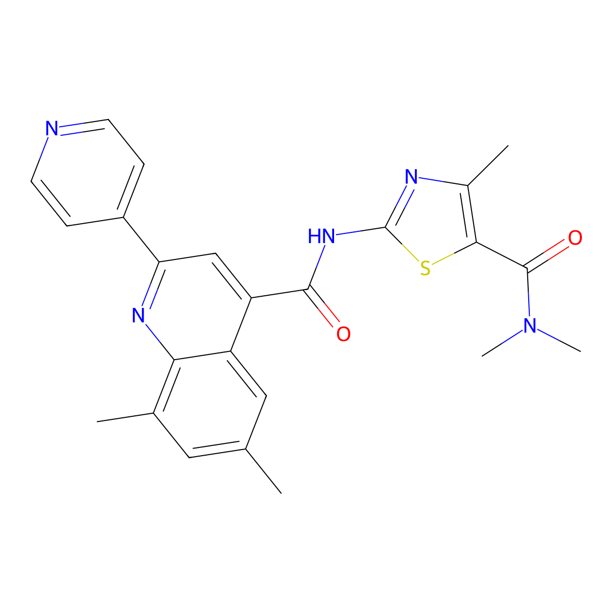2-[(6,8-dimethyl-2-pyridin-4-ylquinoline-4-carbonyl)amino]-N,N,4-trimethyl-1,3-thiazole-5-carboxamide molecular structure, CAS 713117-89-6