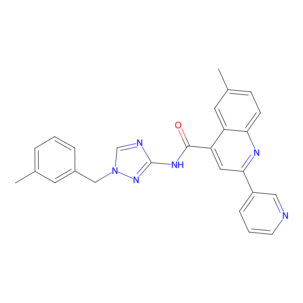 6-methyl-N-{1-[(3-methylphenyl)methyl]-1H-1,2,4-triazol-3-yl}-2-(pyridin-3-yl)quinoline-4-carboxamide molecular structure, CAS 713117-92-1