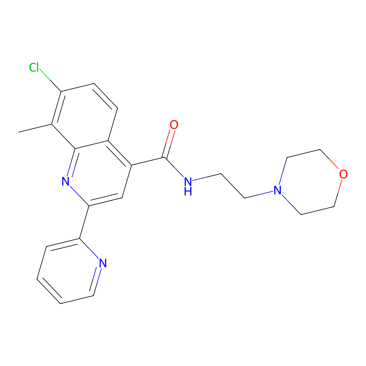 7-chloro-8-methyl-N-(2-morpholin-4-ylethyl)-2-pyridin-2-ylquinoline-4-carboxamide molecular structure, CAS 713117-95-4