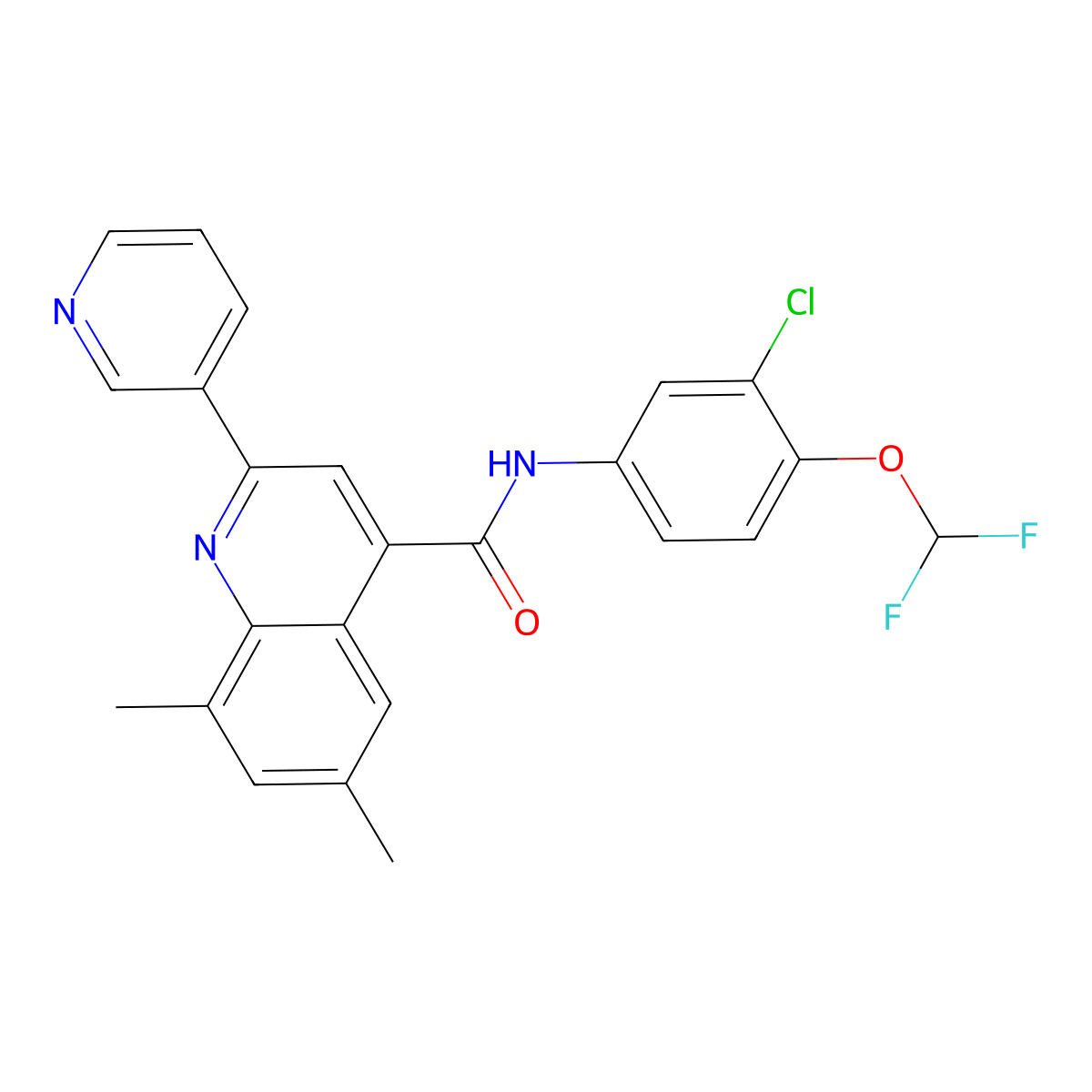 N-[3-chloro-4-(difluoromethoxy)phenyl]-6,8-dimethyl-2-pyridin-3-ylquinoline-4-carboxamide molecular structure, CAS 713117-99-8