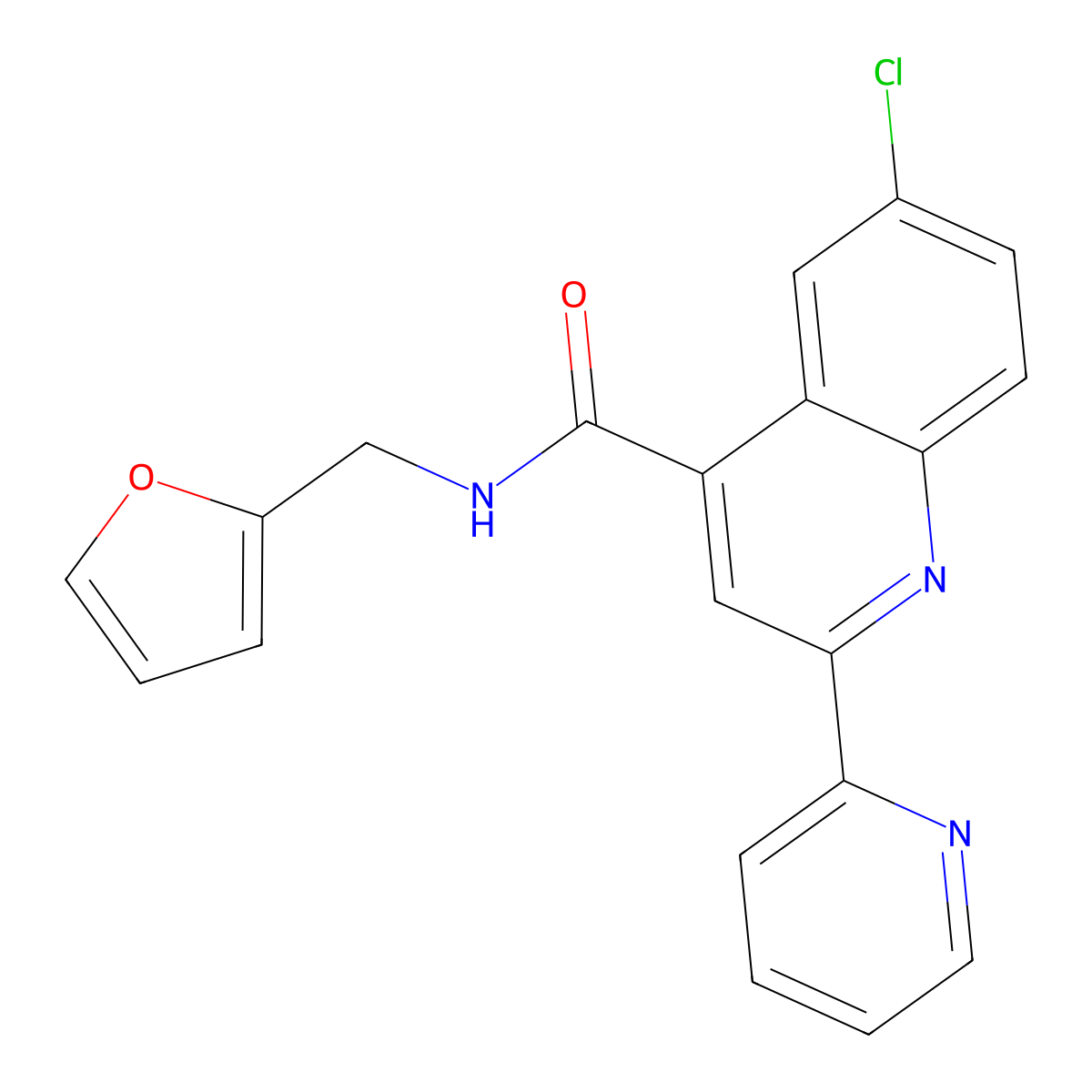 6-chloro-N-(furan-2-ylmethyl)-2-pyridin-2-ylquinoline-4-carboxamide molecular structure, CAS 713118-06-0