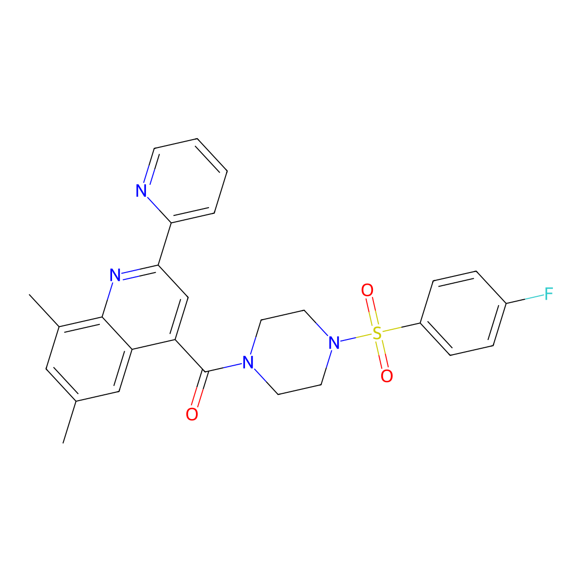 (6,8-Dimethyl-2-pyridin-2-ylquinolin-4-yl)-[4-(4-fluorophenyl)sulfonylpiperazin-1-yl]methanone molecular structure, CAS 713118-07-1
