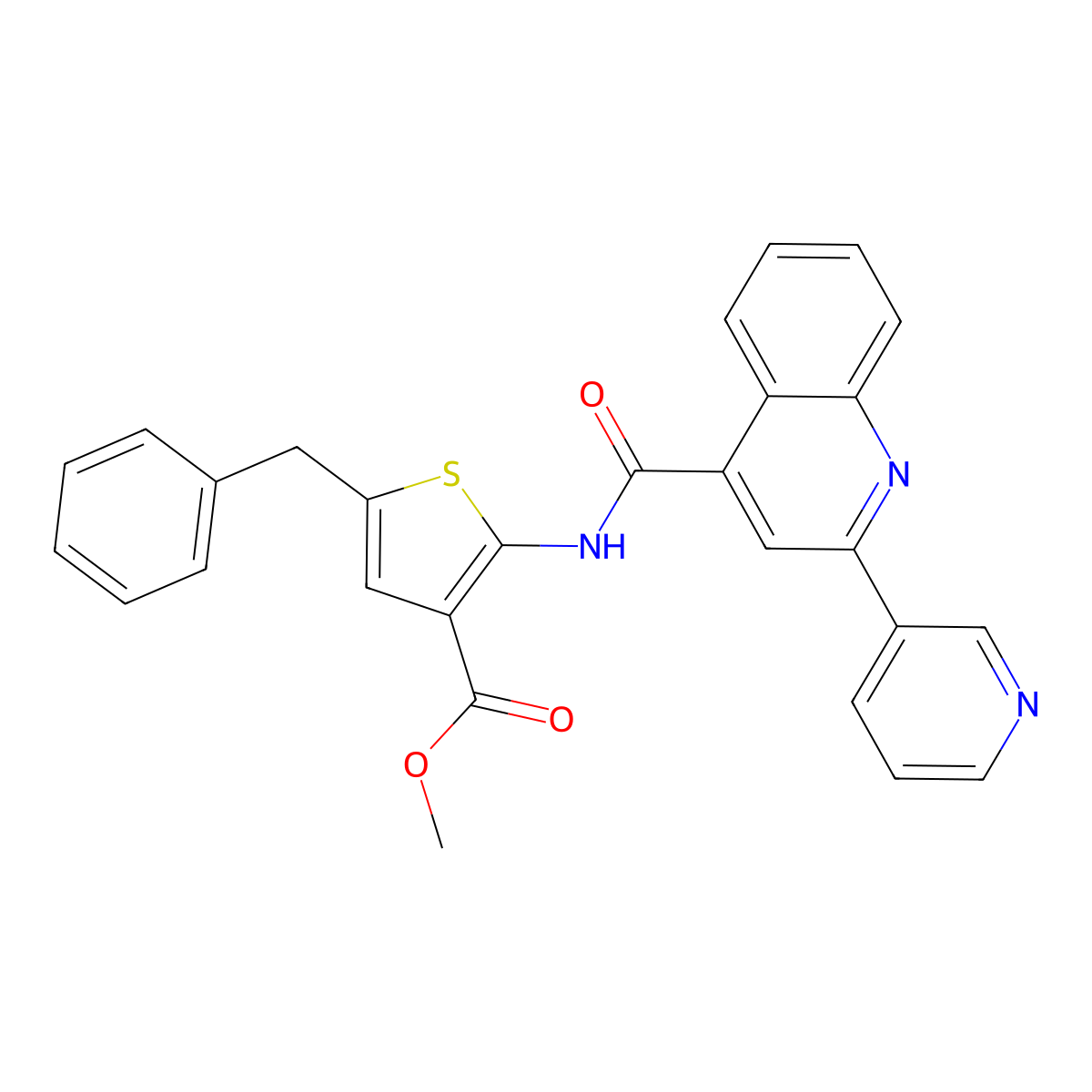 Methyl 5-benzyl-2-({[2-(pyridin-3-yl)quinolin-4-yl]carbonyl}amino)thiophene-3-carboxylate molecular structure, CAS 713118-19-5