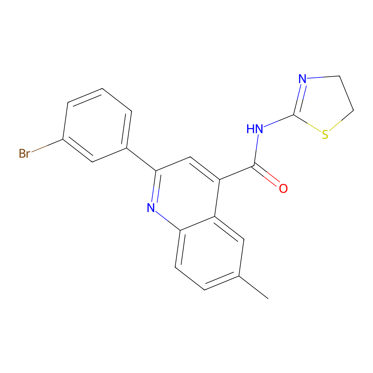 2-(3-bromophenyl)-N-(4,5-dihydro-1,3-thiazol-2-yl)-6-methylquinoline-4-carboxamide molecular structure, CAS 713118-31-1