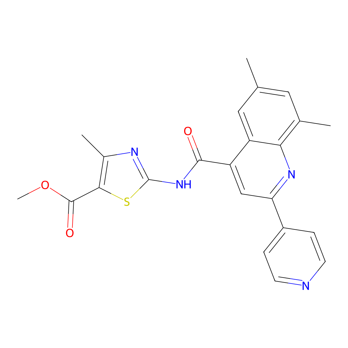 Methyl 2-({[6,8-dimethyl-2-(pyridin-4-yl)quinolin-4-yl]carbonyl}amino)-4-methyl-1,3-thiazole-5-carboxylate molecular structure, CAS 713118-38-8