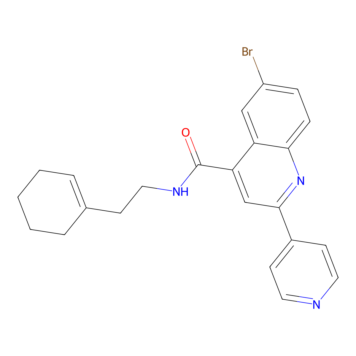 6-bromo-N-[2-(cyclohexen-1-yl)ethyl]-2-pyridin-4-ylquinoline-4-carboxamide molecular structure, CAS 713118-41-3