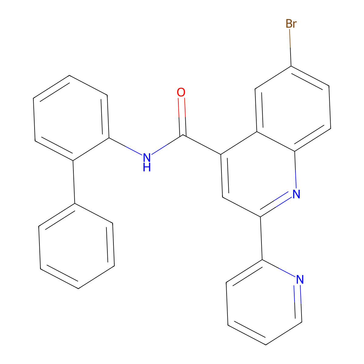6-bromo-N-(2-phenylphenyl)-2-pyridin-2-ylquinoline-4-carboxamide molecular structure, CAS 713118-47-9
