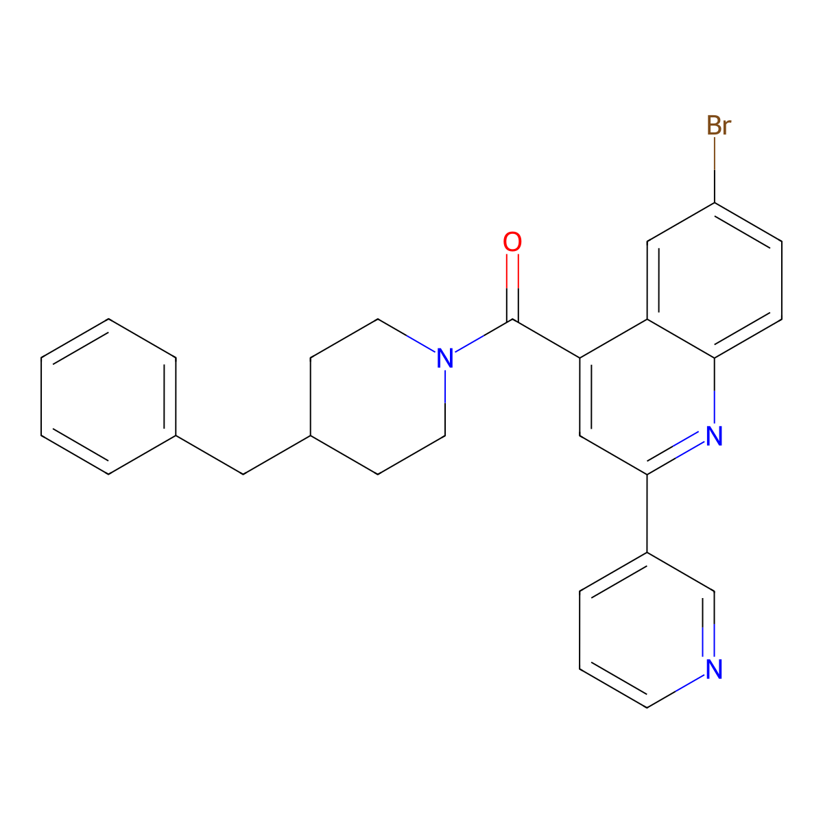 (4-Benzylpiperidin-1-yl)-(6-bromo-2-pyridin-3-ylquinolin-4-yl)methanone molecular structure, CAS 713118-55-9