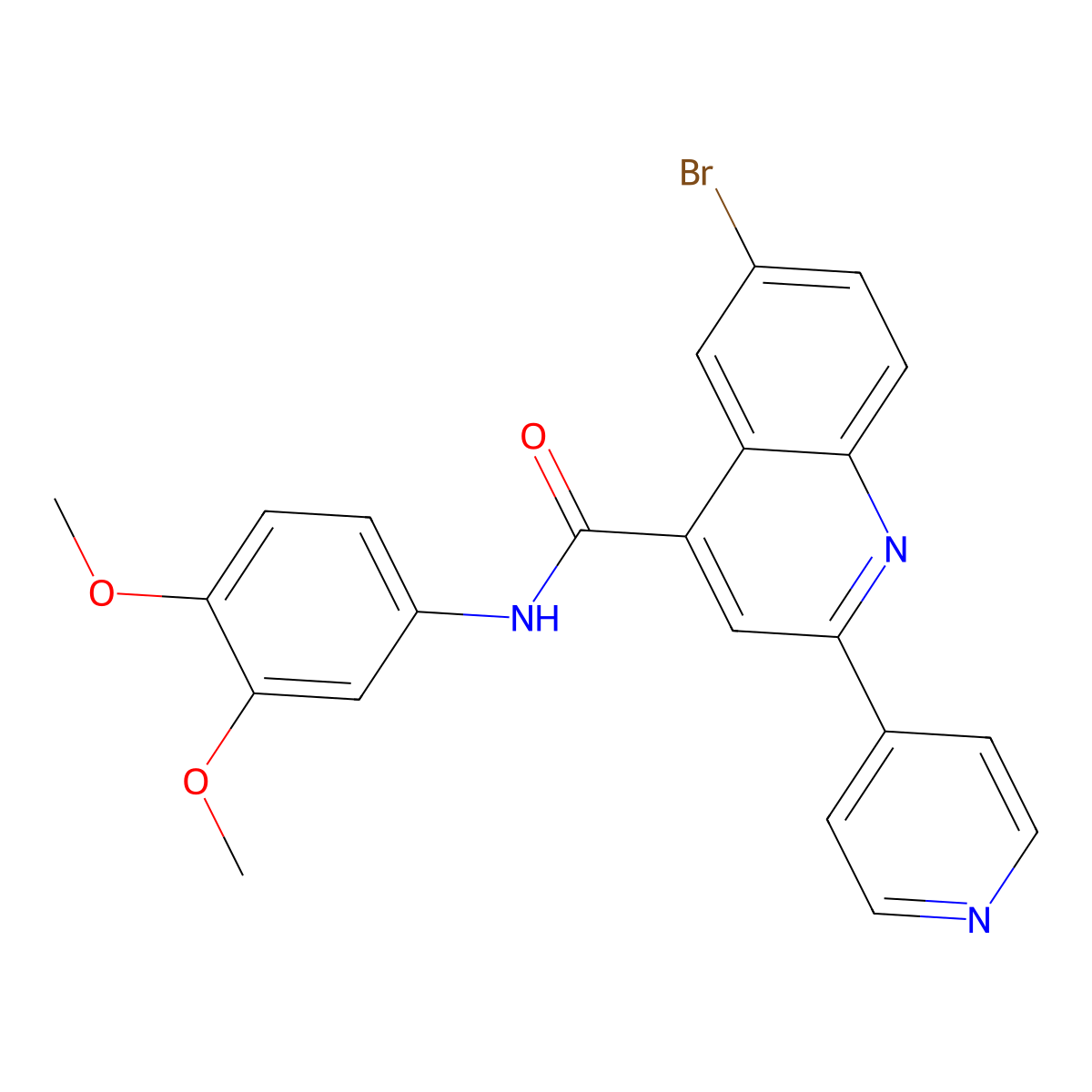 6-bromo-N-(3,4-dimethoxyphenyl)-2-pyridin-4-ylquinoline-4-carboxamide molecular structure, CAS 713118-63-9