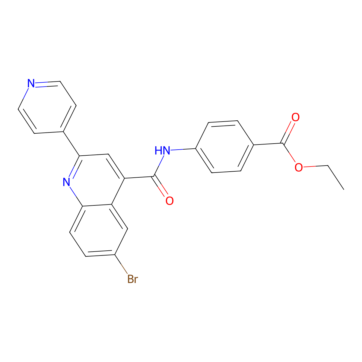 Ethyl 4-(6-bromo-2-(pyridin-4-yl)quinoline-4-carboxamido)benzoate molecular structure, CAS 713118-66-2