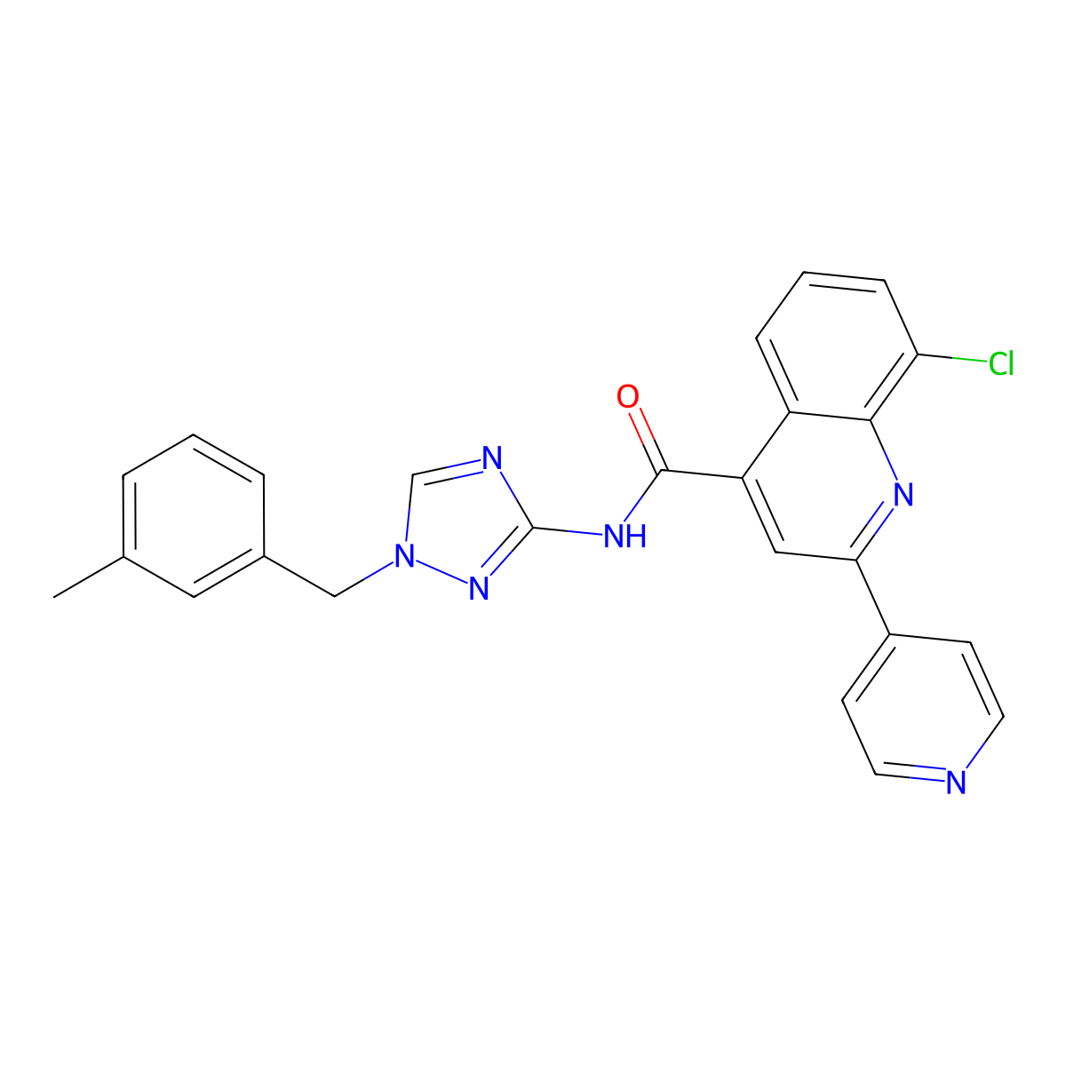 8-chloro-N-[1-(3-methylbenzyl)-1H-1,2,4-triazol-3-yl]-2-(pyridin-4-yl)quinoline-4-carboxamide molecular structure, CAS 713118-71-9