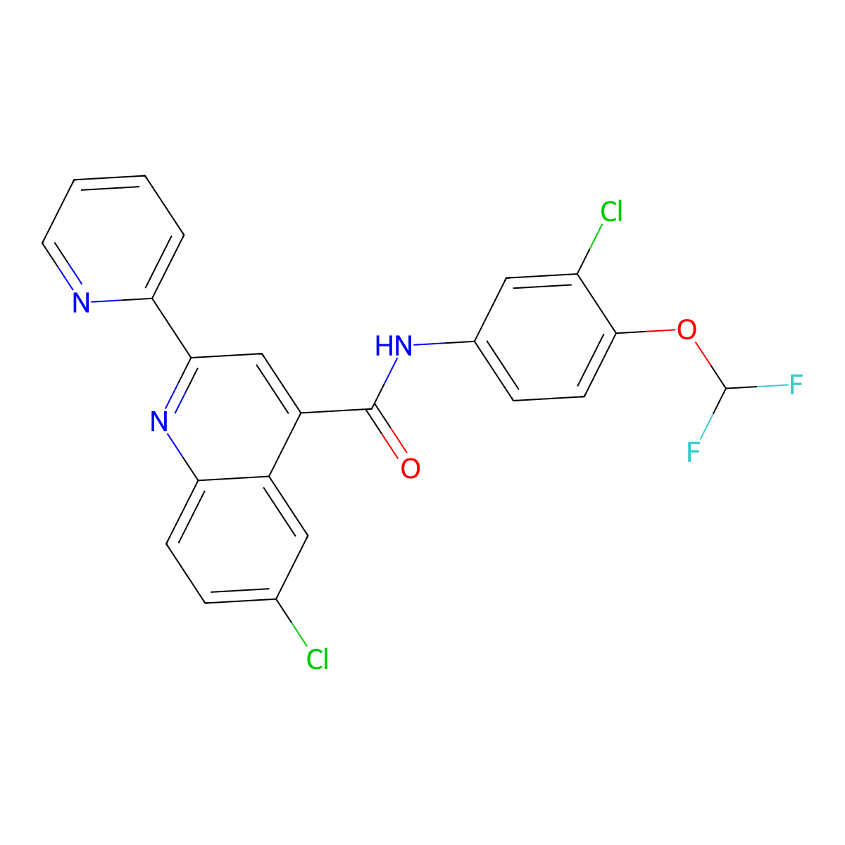 6-chloro-N-[3-chloro-4-(difluoromethoxy)phenyl]-2-pyridin-2-ylquinoline-4-carboxamide molecular structure, CAS 713118-82-2