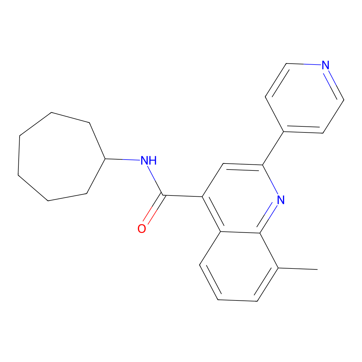 N-cycloheptyl-8-methyl-2-pyridin-4-ylquinoline-4-carboxamide molecular structure, CAS 713119-01-8