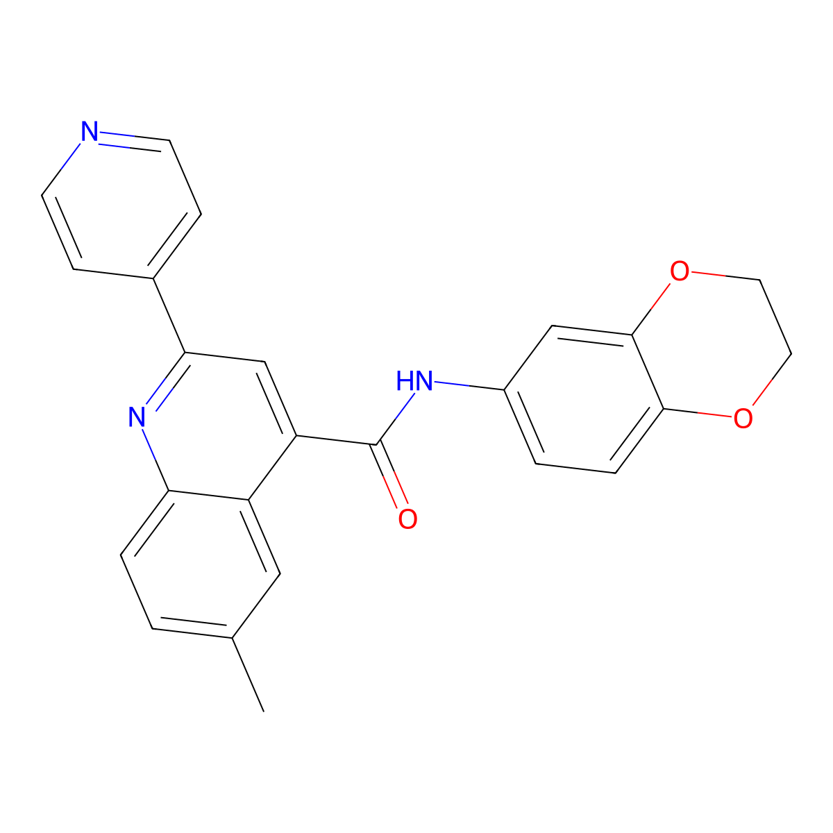 N-(2,3-dihydro-1,4-benzodioxin-6-yl)-6-methyl-2-pyridin-4-ylquinoline-4-carboxamide molecular structure, CAS 713119-09-6